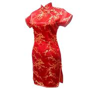 Robe courte chinoise courte Qipao élégante pour femme avec col mandarine Cheongsam - Rouge - M