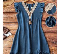 Robe courte col V bleue pour femmes, tenue élégante pour les vacances d'été, look chic pour les soirées Petite XXS,Petite XS,Petite S,Petite M,Petite LUnicoloreTissu tissé