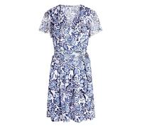 Robe courte coupe ajustée FEMME MORGAN blanche à imprimé floral bleu et à col cache-cœur 36