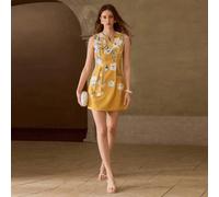 ROBE COURTE DE PRINTEMPS/ÉTÉ POUR FEMMES, STYLE DÉCONTRACTÉ POUR RENDEZ-VOUS, COL ROND, SANS MANCHES, AVEC IMPRIMÉ PLACÉ L,M,S,XL,XS,XXL,XXS,XXXL,XXXXLPlantesTissu tissé