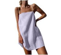 Robe courte d'été décontractée sans manches en coton et lin pour femme, robe caraco pour vacances, plage, couverture, petite taille, bretelles spaghetti, au-dessus du genou, robe tunique Mes commandes