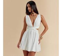 Robe courte d'été pour femmes en mousseline de soie blanche pure, légère, avec un col V profond évidé, dos ouvert et nœud L,M,S,XL,XS,XXL,XXS,XXXL,XXXXLTissu tissé