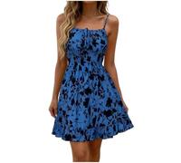 Robe Courte d'été pour Femmes, Ligne a, Mini, sans Manches, Taille Haute, Style Boho, Plage, Vacances, décontractée, Cravate, Dos Nu, Mini Robe (Blue,S)