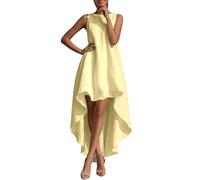 Robe Courte Devant Longue Derriere Femme en Coton et Lin sans Manches col Bateau Robe Femme Chic et Elegant Coupe Asymétrique et Évasée Casual Irregular Swing Dresses