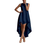 Robe Courte Devant Longue Derriere Femme en Coton et Lin sans Manches col Bateau Robe Femme Chic et Elegant Coupe Asymétrique et Évasée Casual Irregular Swing Dresses