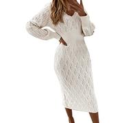 Robe Courte Douce Longue en Tricot à Manches Longues Automne et Hiver Chaud Tablier École Fille, Blanc, XXXL