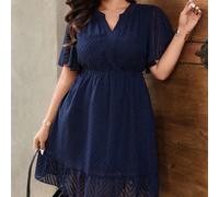 Robe courte élégante et digne de Celure pour femmes de grande taille, coupe ajustée et col en V, style évasé (ceinture non incluse), été 0XL,1XL,2XL,3XL,4XLÉtoffe