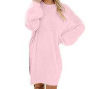 Robe Courte Femme Col Rond, Robe Ample Femme Hiver, Pull Polaire Women sans Capuche, Longueur Genou Couleur Unie Oversize Chandail Jupe Classique Doux à Manches Longues
