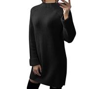 Robe Courte Femme Col Rond, Robe Ample Femme Hiver, Pull Polaire Women sans Capuche, Tricot Manches Longues Couleur Unie Haute éLasticité ÉLéGante Demi-Col Roulé Mini Tunique