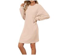 Robe Courte Femme Col Rond, Robe DéContractéE Femme Grande Taille, Pull Polaire Women Hiver Chaud, Couleur Unie Manches Longues Jersey Chic Sexy Elegant Oversize