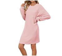Robe Courte Femme Col Rond, Robe DéContractéE Femme Grande Taille, Pull Polaire Women Hiver Chaud, Couleur Unie Manches Longues Jersey Chic Sexy Elegant Oversize