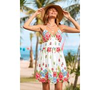 Robe courte fleurie tissée à col plongeant Multicolore XL