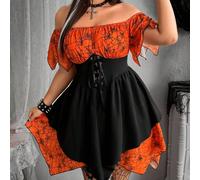 Robe courte gothique de style nouveau 2 en 1 avec corset, bretelles de taille, épaules dénudées et manches asymétriques. Élégante pour les femmes lors de fêtes d'Halloween 0XL,1XL,2XL,3XL,4XLHalloween