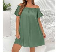 Robe courte noire décontractée et confortable d'été pour femmes grandes tailles, à une épaule, idéale pour les vacances, Ibiza, l'été européen, les thés, la plage et les brunchs 0XL,1XL,2XL,3XL,4XL,5X