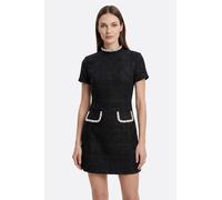 Robe courte noire en tweed ornée de cristaux et perles - S