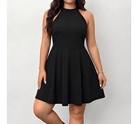 Robe courte noire sans manches, taille confortable, style décontracté printemps et été pour femmes rondes. Tenue à la mode Y2K, sortie, croisière, robe mignonne pour morphologie en pomme ou arrondie, 