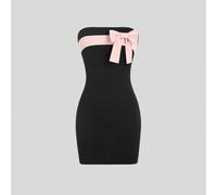 Robe courte sans bretelles à blocs de couleurs avec décoration de nœud papillon pour tenue d'été Y2K, tenue de fête, robe d'anniversaire. Mini robe pour femmes L,M,S,XLTissu tricoté