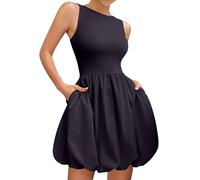 Robe courte sans manches avec col bateau et ourlet à bulles pour femme, bleu marine, XL