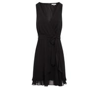 Robe courte sans manches noire unie avec une coupe ajustée et un col v 42