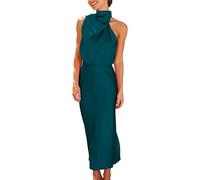 Robe Courte Sexy Cuir élégante sans Manches col Montant Cocktail Maxi Robes Robe Diablesse (Blue, S)