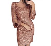 Robe Courte Sexy Pour Femme - Col en V, De Soirée, De Fête, Grande Taille, Paillettes Brillantes, Chic Et Glamour, De Gala Blanche, Mini, Slim Et Solide