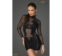 Robe Courte Wetlook Et Broderie Perlée Dos Nu F142 Vêtement Sexy Femme Club Noir
