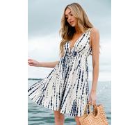 Robe cover up courte abstraite col plongeant Bleu M