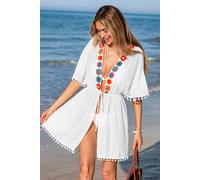 Robe cover up courte tissée blanche manches courtes Blanc M