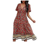 Robe D été Femme Grande Taille Midi Boheme Robe Femme - Grande Taille Robes Chemise Ample Dos Nu Robe Spaghetti Imprimé Fleuri Fashion Dos Nu CôTé Fendues Robe Dentelle Robe Tunique Femme