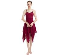 Robe Danse Latine Femme Paillette Asymétrique Robe de Danse Salsa Rumba Chacha Tango Costume Spectacle Performance Jupe Mouchoir Vin Rouge M
