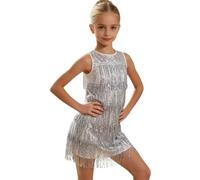 Robe Danse Latine pour Fille Costume à Franges compétition Salsa et Rumba | Robe de danse sans manches pour compétitions et soirées styles Cha-cha, salsa, rumba, danse de salon