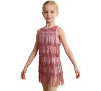 Robe Danse Latine pour Fille Costume à Franges compétition Salsa et Rumba | Robe de danse sans manches pour compétitions et soirées styles Cha-cha, salsa, rumba, danse de salon