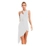 Robe Danse Liturgique Robe Robe de danse de Ballet for femmes, Costume lyrique, maille transparente, Patchwork, sans manches, ourlet asymétrique, vêtements de danse Gymnastique Danse Costume(White,M)
