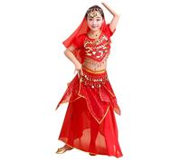 Robe Danse Orientale Enfant Classique India Belly Danse Costume Costume de Danse Mignon pour Filles Belly Dance Indienne 5 PCS Ensembles de Spectacle Robe Costume Déguisement Fille pour 3-12 Ans