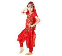 Robe Danse Orientale Enfant Classique India Belly Danse Costume Costume de Danse Mignon pour Filles Belly Dance Indienne 5 PCS Ensembles de Spectacle Robe Costume Déguisement Fille pour 3-12 Ans