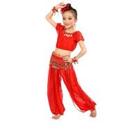 Robe Danse Orientale Enfant Classique Indienne Belly Danse Costume 2 Pièce Costume de Dance Mignon pour Filles Déguisement du Ventre Performance Tenues Déguisement Carnival, 4-11 (01-Red, 6-7 Years)