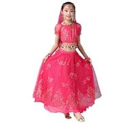 Robe Danse Orientale Enfant FilleTenue Danse du Ventre Indienne Bollywood Ensemble de 8 Pièces Fête Halloween Carnaval Rouge Rosé 3-5 Ans