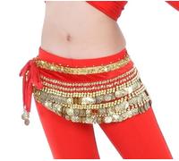Robe Danse Orientale,Robe De Danse Orientale Ventre de Danse Hip Echarpe Venche Dancing Costume Monnaie avec des pièces en Argent Multi-rangée Performance(Yellow)