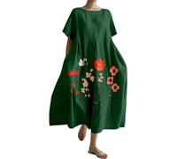 Robe d'art japonaise vintage pour femmes 2024 imprimé floral bohème surdimensionné col rond en lin robe d'été décontractée robe d'été longue avec manches femmes, AG, XL