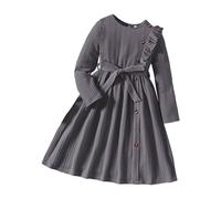 Robe d'automne et d'hiver 2023 en tricot à rayures avec boutons décoratifs - Robe pull quotidienne décontractée - Tenue de fête pour bébé, gris, 11-12 ans