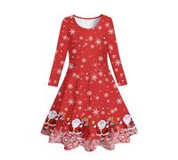 Robe d'automne Fille,Robe de Princesse à Manches Longues pour Filles imprimé printanier et automnal idéale pour Les célébrations et Les fêtes de d'année (Red, 8-9 Years)