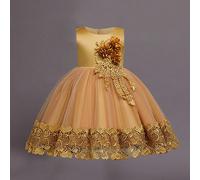 Robe de bal à col rond sans manches avec décor floral 3D en maille pour jeune fille, convient pour les occasions formelles, accessoires de cheveux non inclus 6Y,7Y,8Y,4Y,5YBlocs de couleur,Unicolore,P