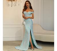 Robe de bal à épaules dénudées fendue aux hanches avec paillettes, élégante robe de soirée formelle pour invité de mariage. Convient pour la remise des diplômes, les dîners et autres occasions L,M,S,X