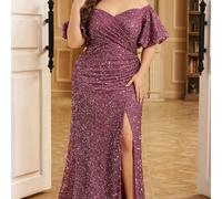 Robe de bal à l'épaule dénudée, taille froncée, dos ouvert, pailletée, pour soirée, mariage, invité, cérémonie, robe du soir, robe de mariée, tenue anniversaire femme, robe de remise des diplômes, vêt