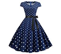 Robe de bal à pois vintage années 50 pour femme - Double boutonnage - Manches courtes - Style rockabilly, 1b-Bleu, S