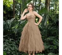 Robe de bal bustier élégante en tulle avec devant drapé et volants en cascade, idéale pour le bal de promo, la remise des diplômes, les garden-parties, les événements de mariage L,M,S,XL,XSTissu en tu