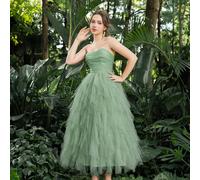Robe de bal bustier élégante en tulle avec devant drapé et volants en cascade, idéale pour le bal de promo, la remise des diplômes, les garden-parties, les événements de mariage L,M,S,XL,XSTissu en tu