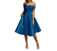Robe de bal courte en satin à épaules dénudées avec poches pour adolescent, paon, 58 Grande taille