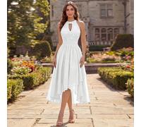 Robe de bal/de retour à la maison en mousseline de soie blanche élégante, avec col licou, sans manches, plissée, en dentelle florale à paillettes, pour le printemps/l'été L,M,S,XL,XXLUnicoloreMousseli