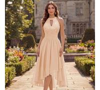 Robe de bal de soirée de retour à la maison en mousseline plissée avec col licou, sans manches, en dentelle florale à paillettes, robe élégante de printemps/été L,M,S,XL,XXLUnicoloreMousseline